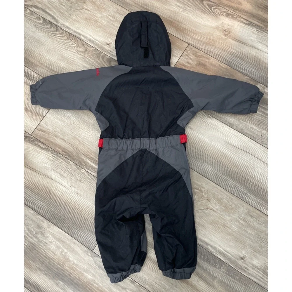 Columbia Unisex Black Gray Red Fleece Line Hooded Snowsuit Size 18‎ Months